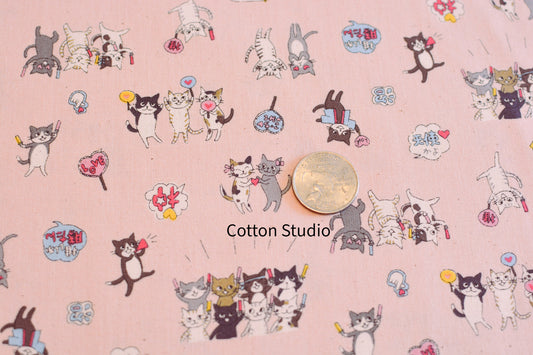 Kokka Funny Cats Pink Kawaii Japanese Fabric
