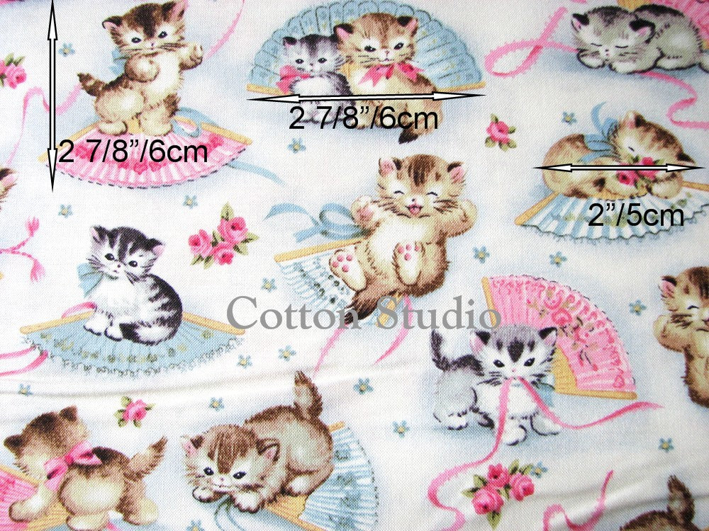 Remnant Smitten Kittens on Cream Michael Miller Fabrics CX4059-CREM-D