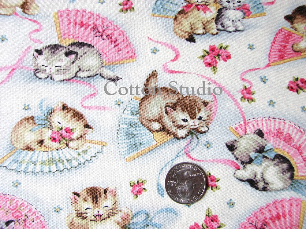 Remnant Smitten Kittens on Cream Michael Miller Fabrics CX4059-CREM-D