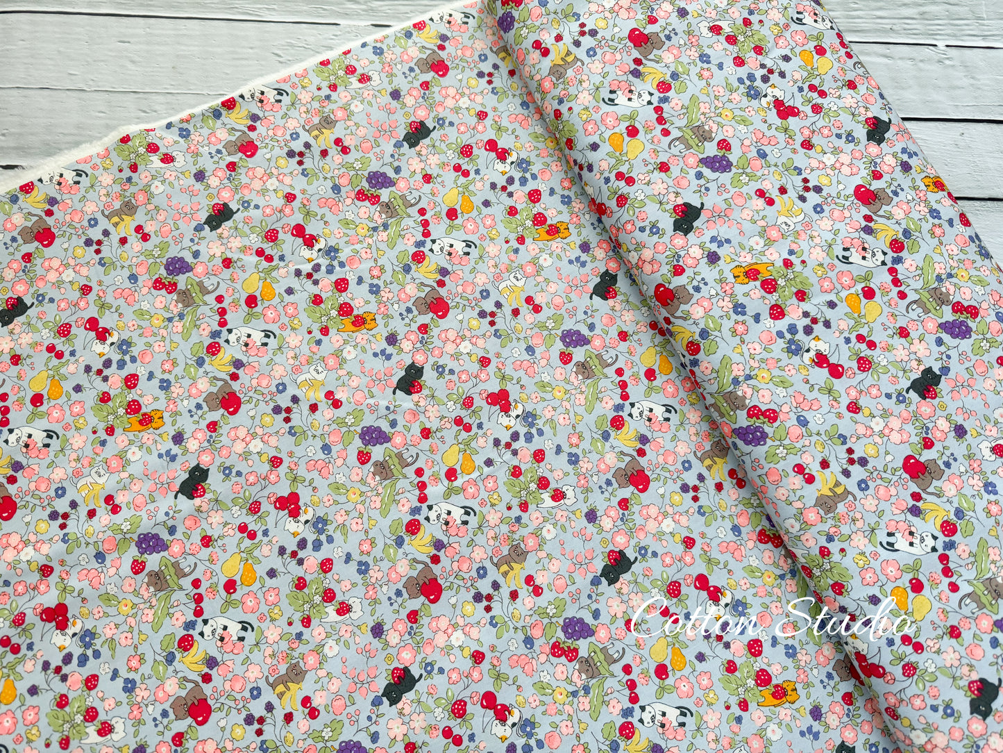 Cotton Kobayashi Cats Flowers and Fruits Japanese Fabric