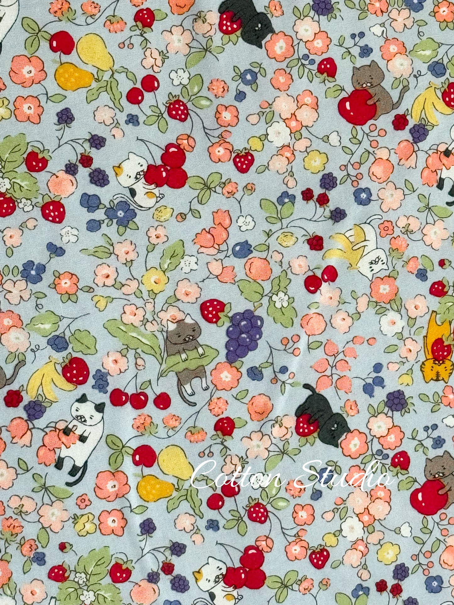 Cotton Kobayashi Cats Flowers and Fruits Japanese Fabric
