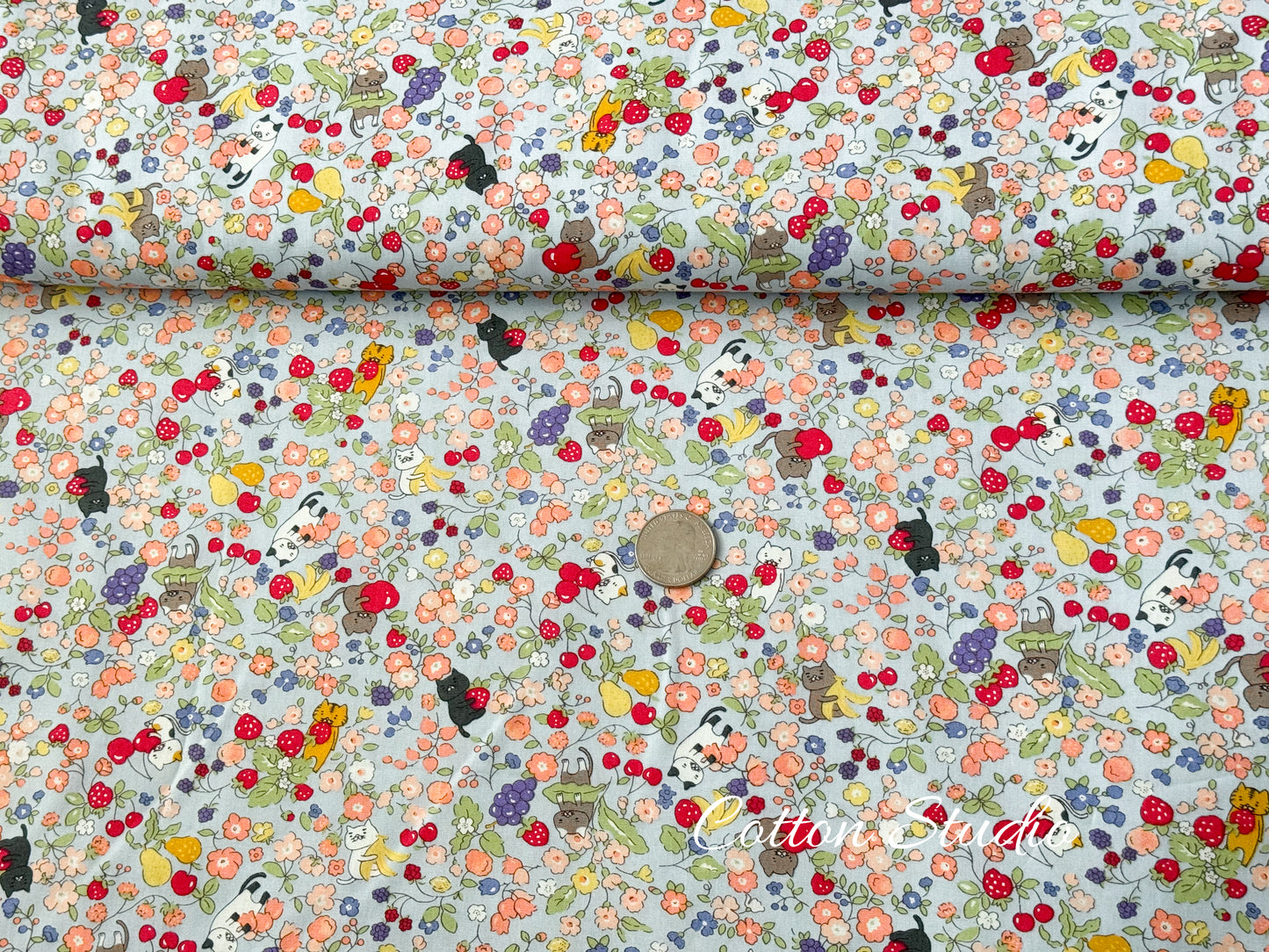 Cotton Kobayashi Cats Flowers and Fruits Japanese Fabric