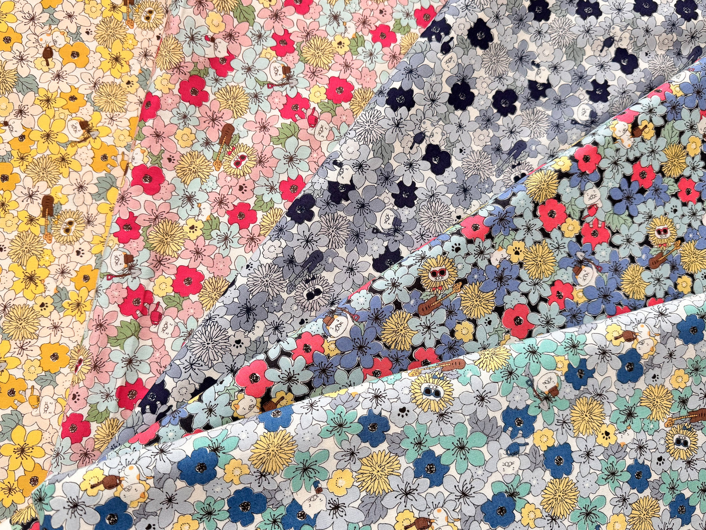Cotton Kobayashi Cats & Flowers Japanese Broadcloth Fabric