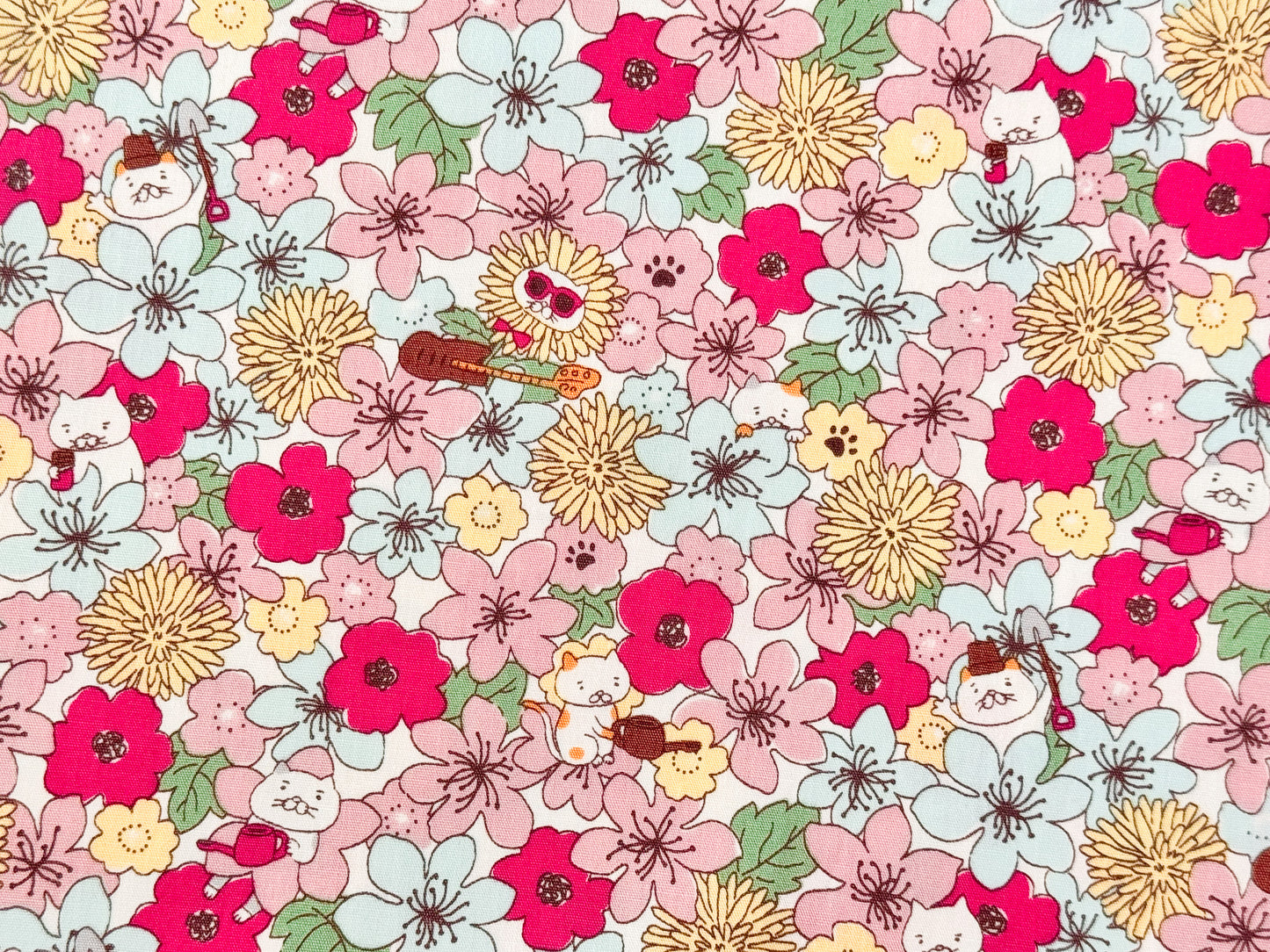 Cotton Kobayashi Cats & Flowers Japanese Broadcloth Fabric