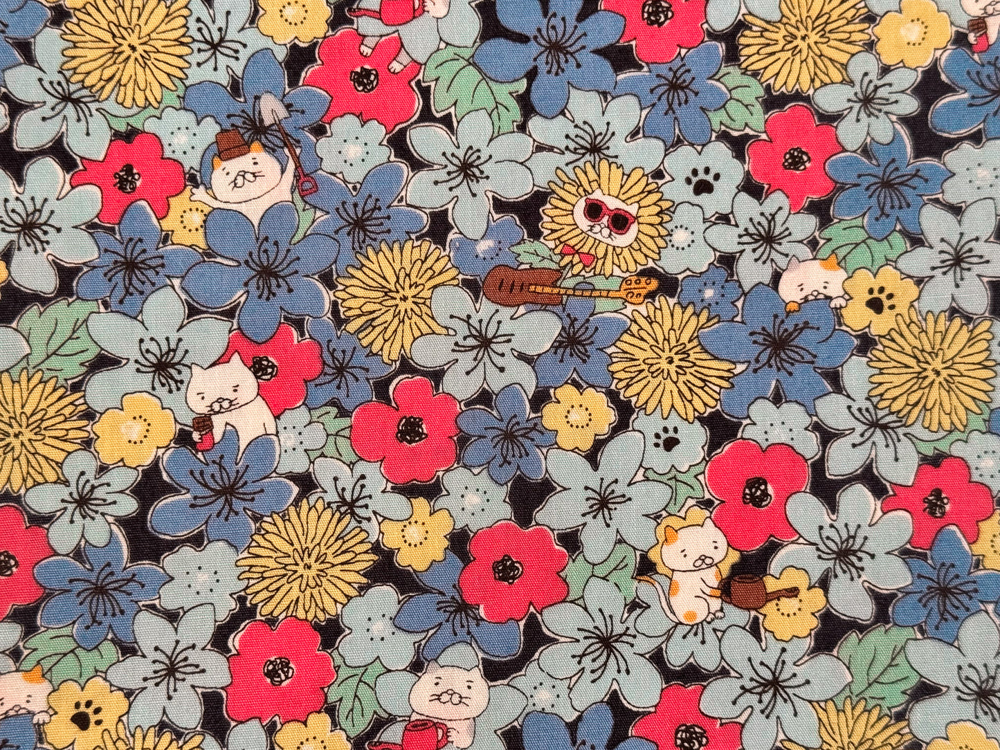 Cotton Kobayashi Cats & Flowers Japanese Broadcloth Fabric