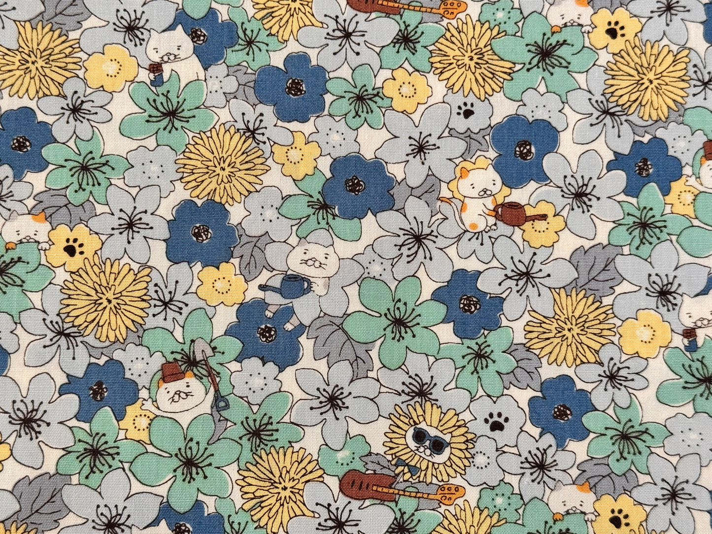 Cotton Kobayashi Cats & Flowers Japanese Broadcloth Fabric