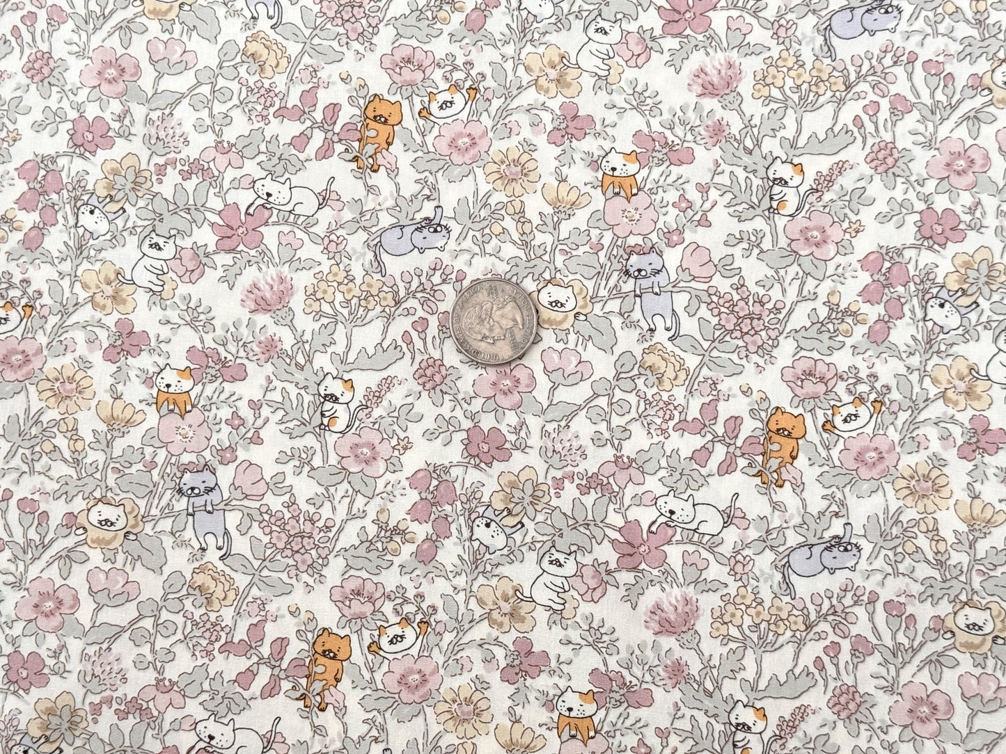 Cotton Kobayashi Cats & Flowers Japanese Broadcloth Fabric Soft Lavender and Soft Blue