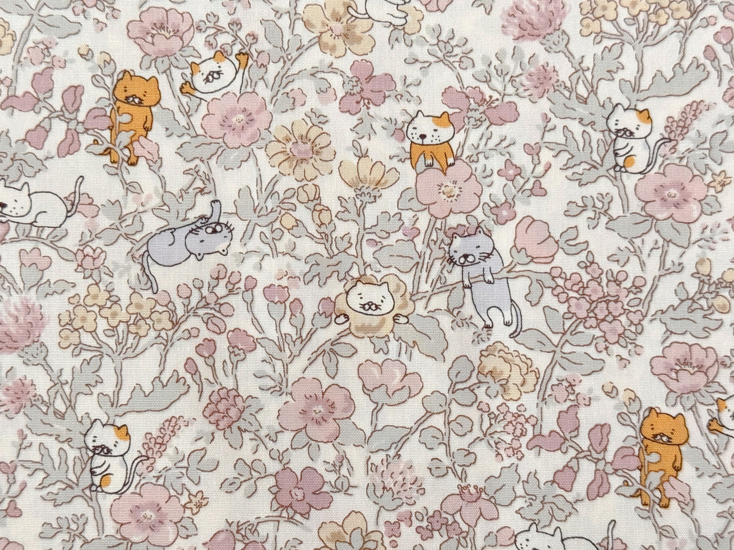 Cotton Kobayashi Cats & Flowers Japanese Broadcloth Fabric Soft Lavender and Soft Blue