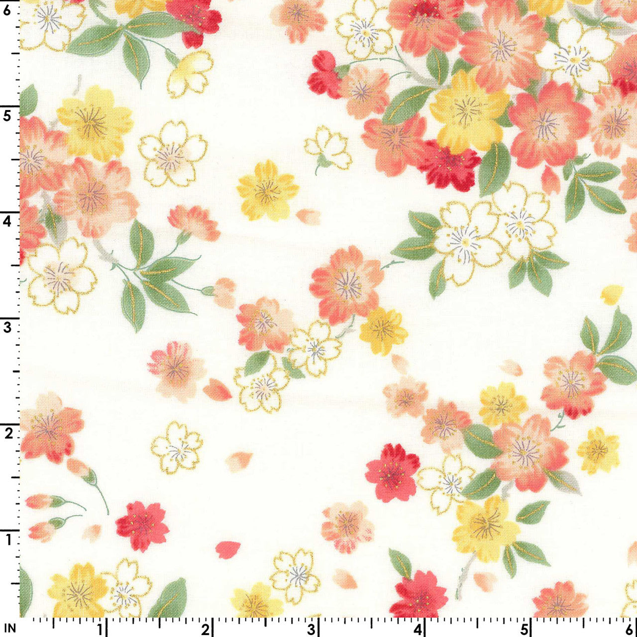 Kokka Sakura Cotton Sheeting Light Beige Metallic Accent Japanese Fabric