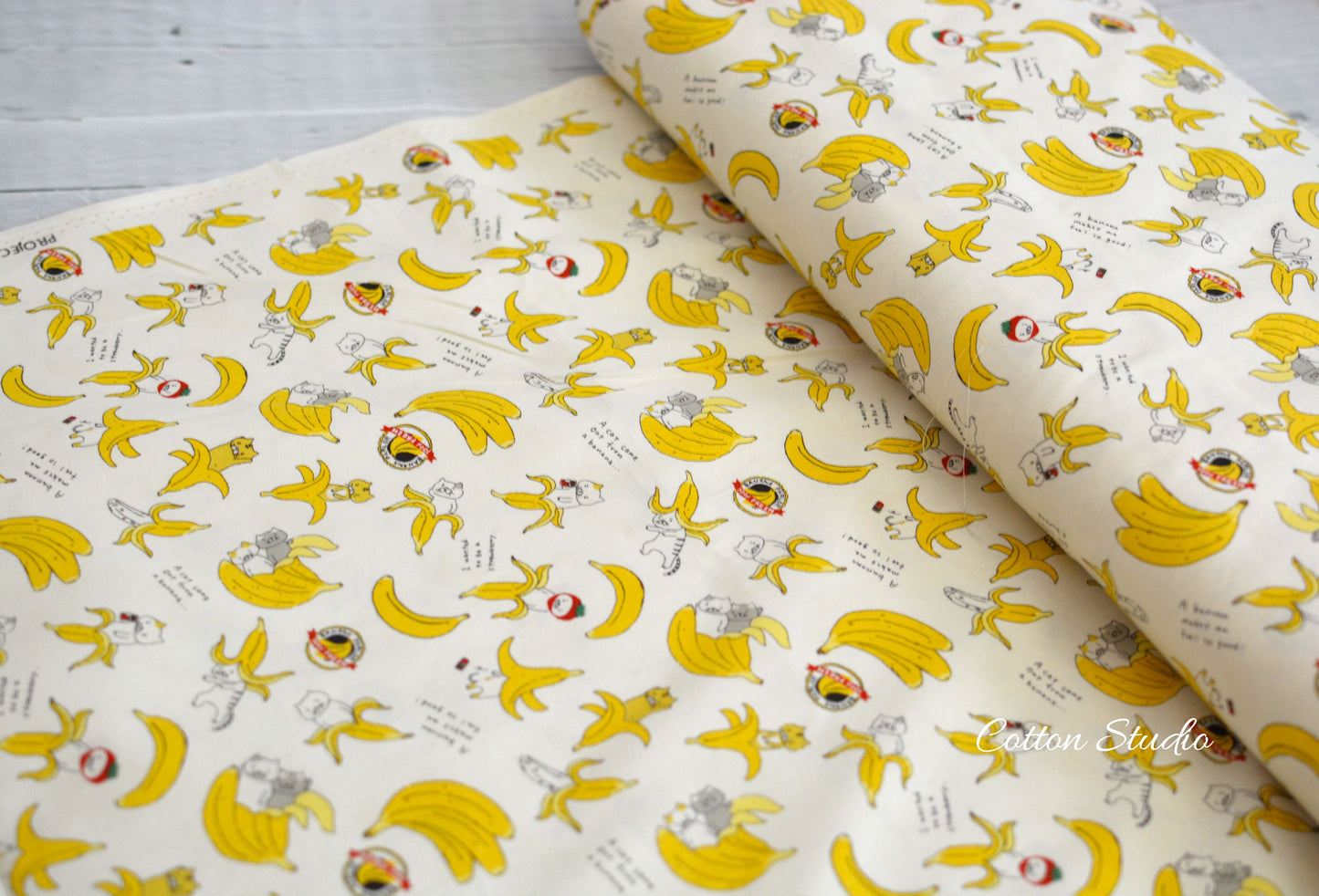 Cotton Kobayashi Cats and Bananas Ivory Japanese Fabric