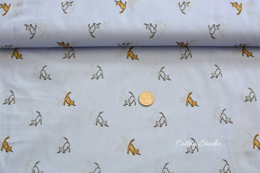 Cats Cotton Lawn Blue Japanese Fabric