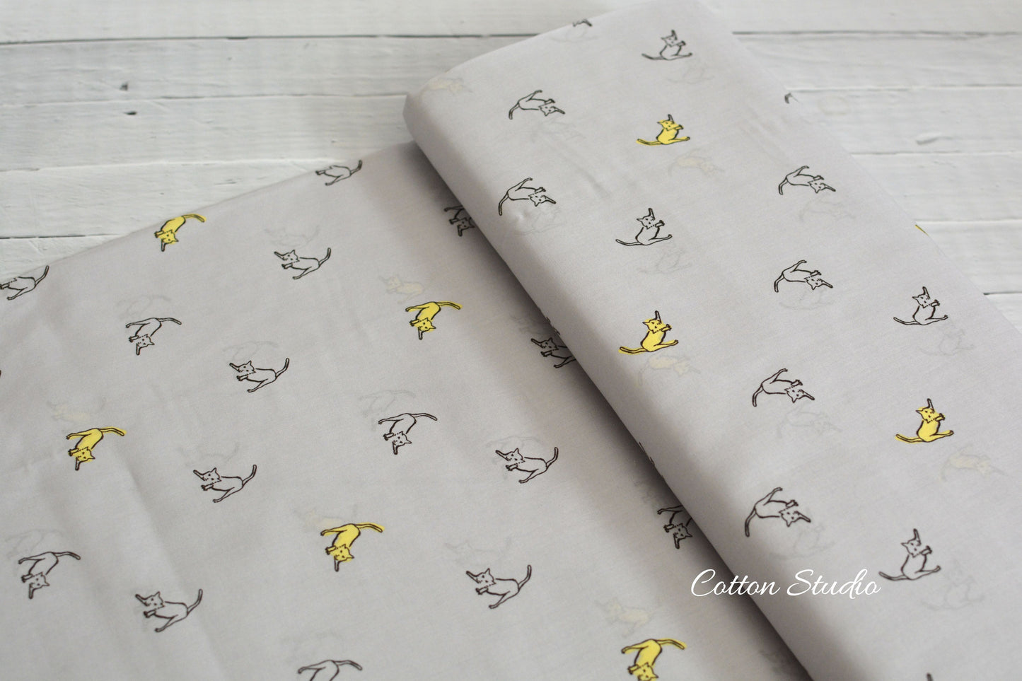 Cats Cotton Lawn Gray Japanese Fabric