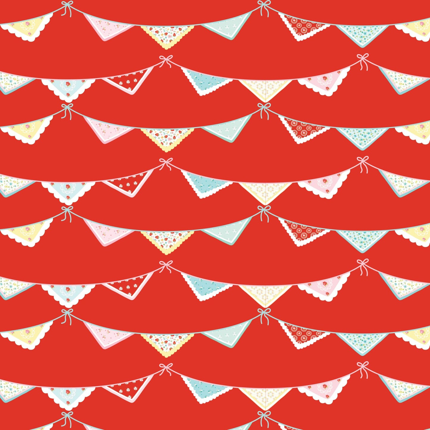 Poppie Cotton Market Day Bunting Print Red Fabric