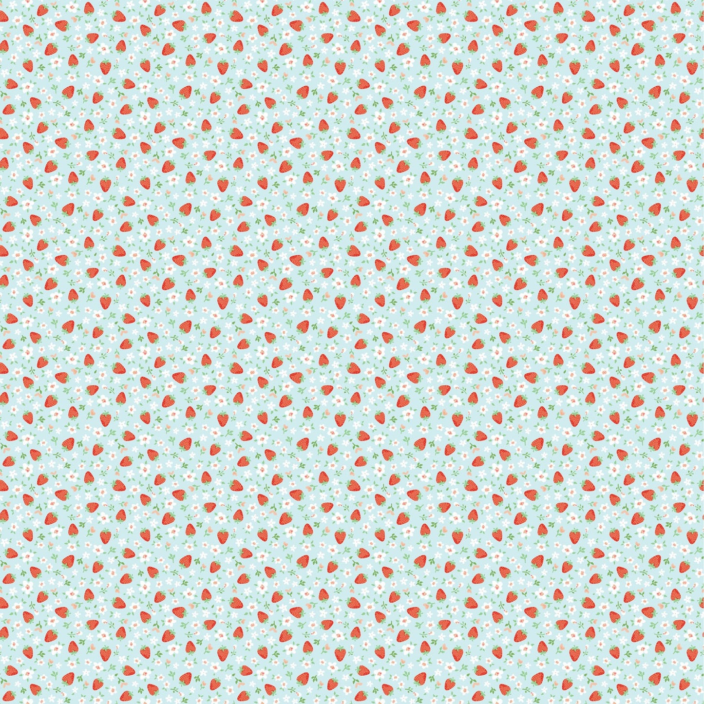 Poppie Cotton Fabric Market Day Mini Strawberries Teal