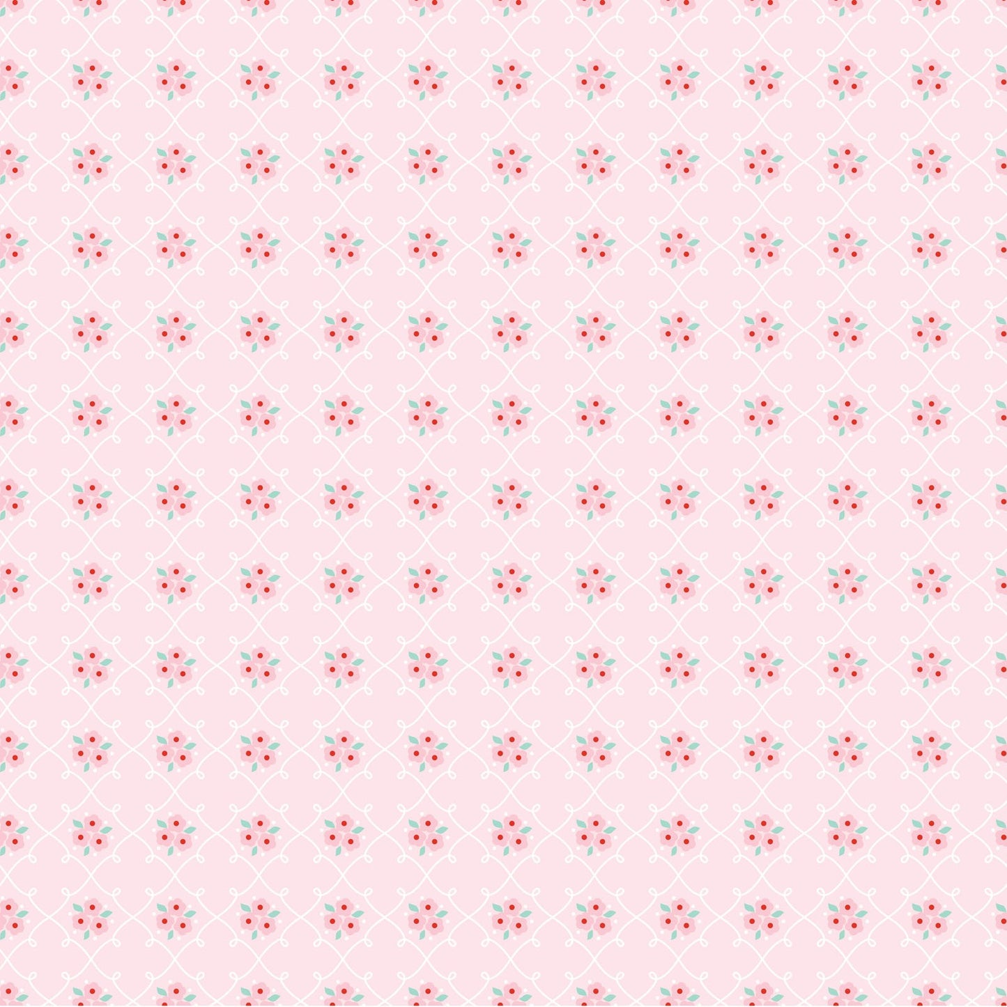 Poppie Cotton Fabric Market Day Rosie Fence Pink