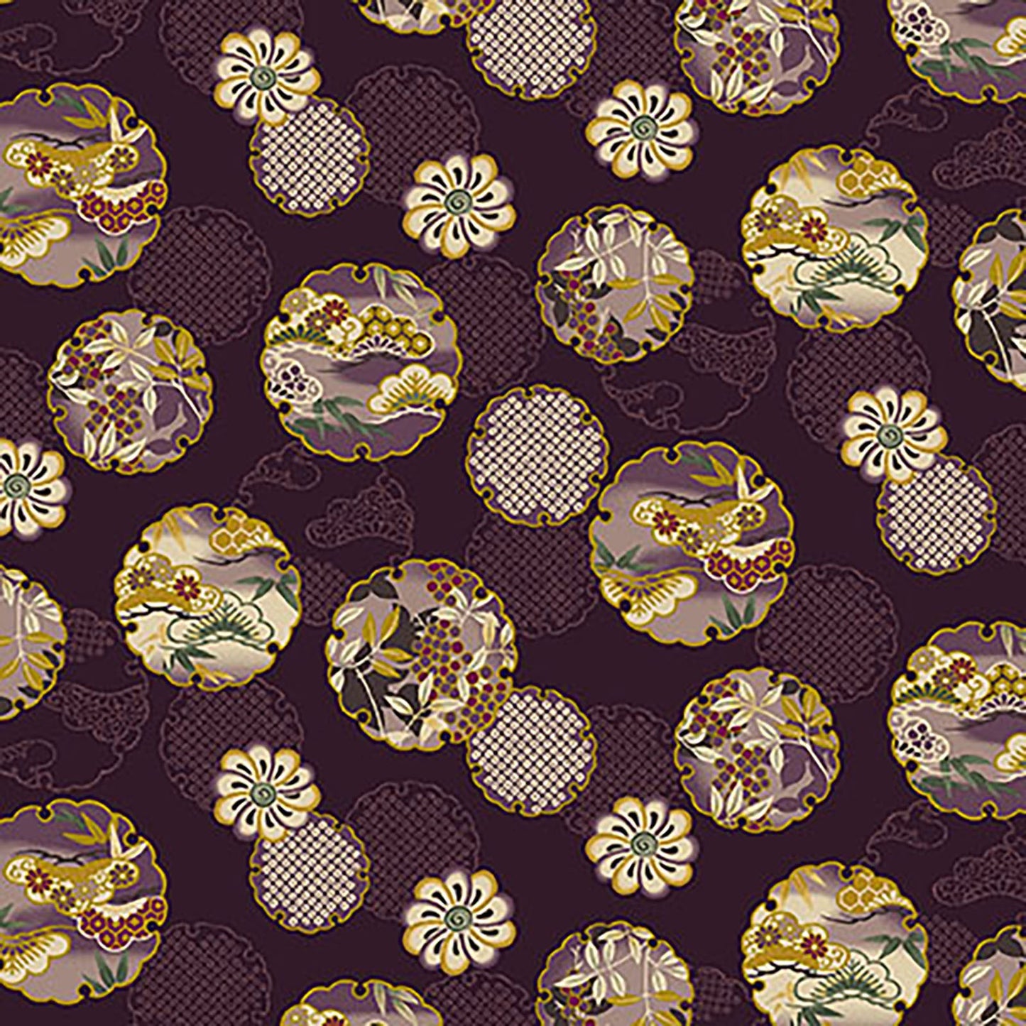 Quilt Gate Hyakka Ryoran Shiki Kimono Prints Deep Purple 14C