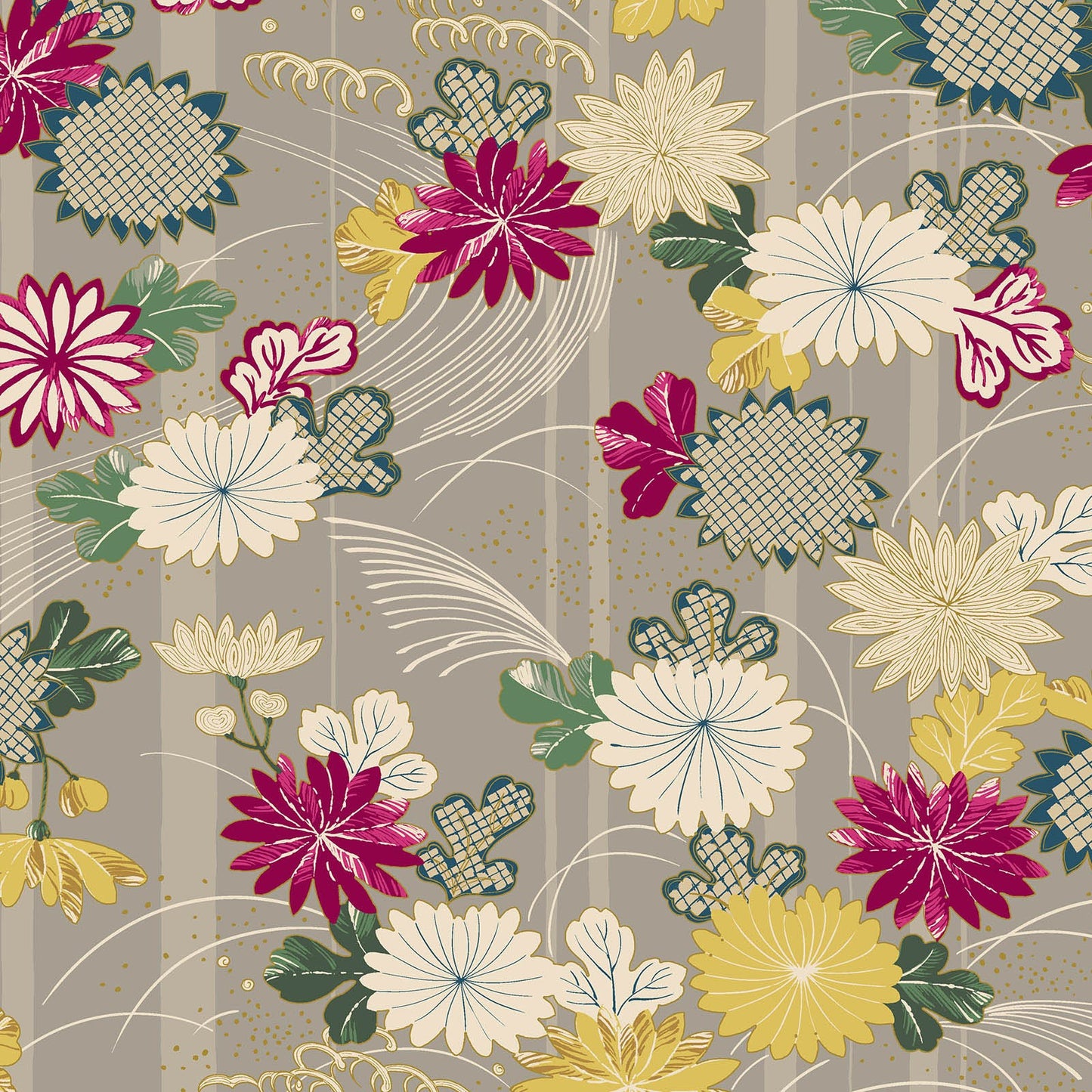 Quilt Gate Hyakka Ryoran Kaga Chrysanthemum on Gray 12B