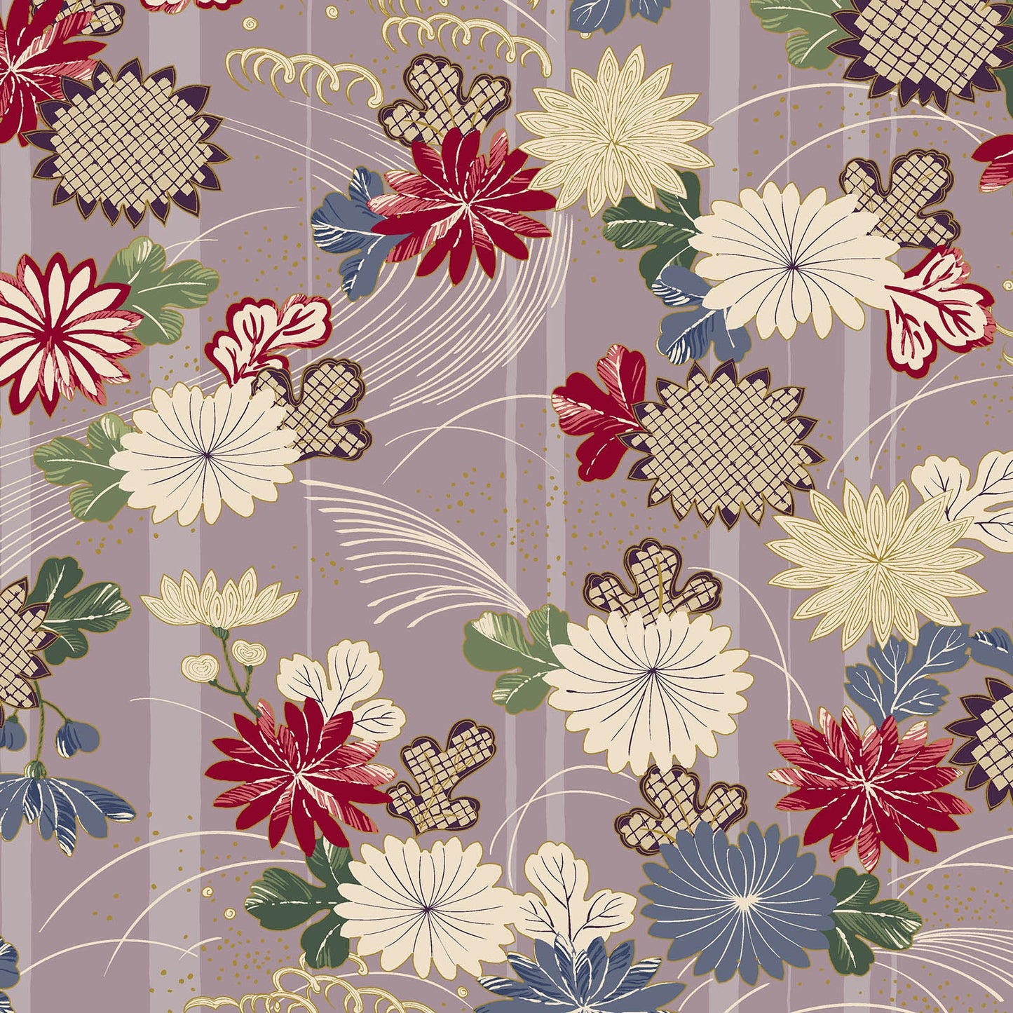 Quilt Gate Hyakka Ryoran Kaga Chrysanthemum on Lavender 12D