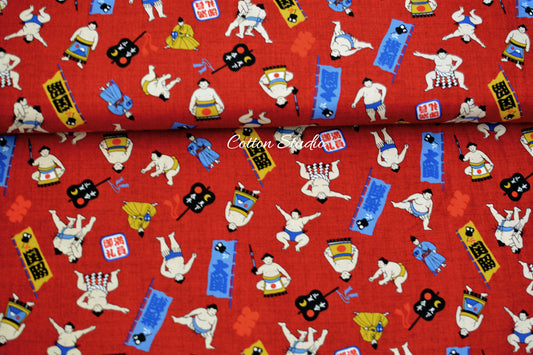 Sumo Wrestlers Rikishi Red Japanese Fabric
