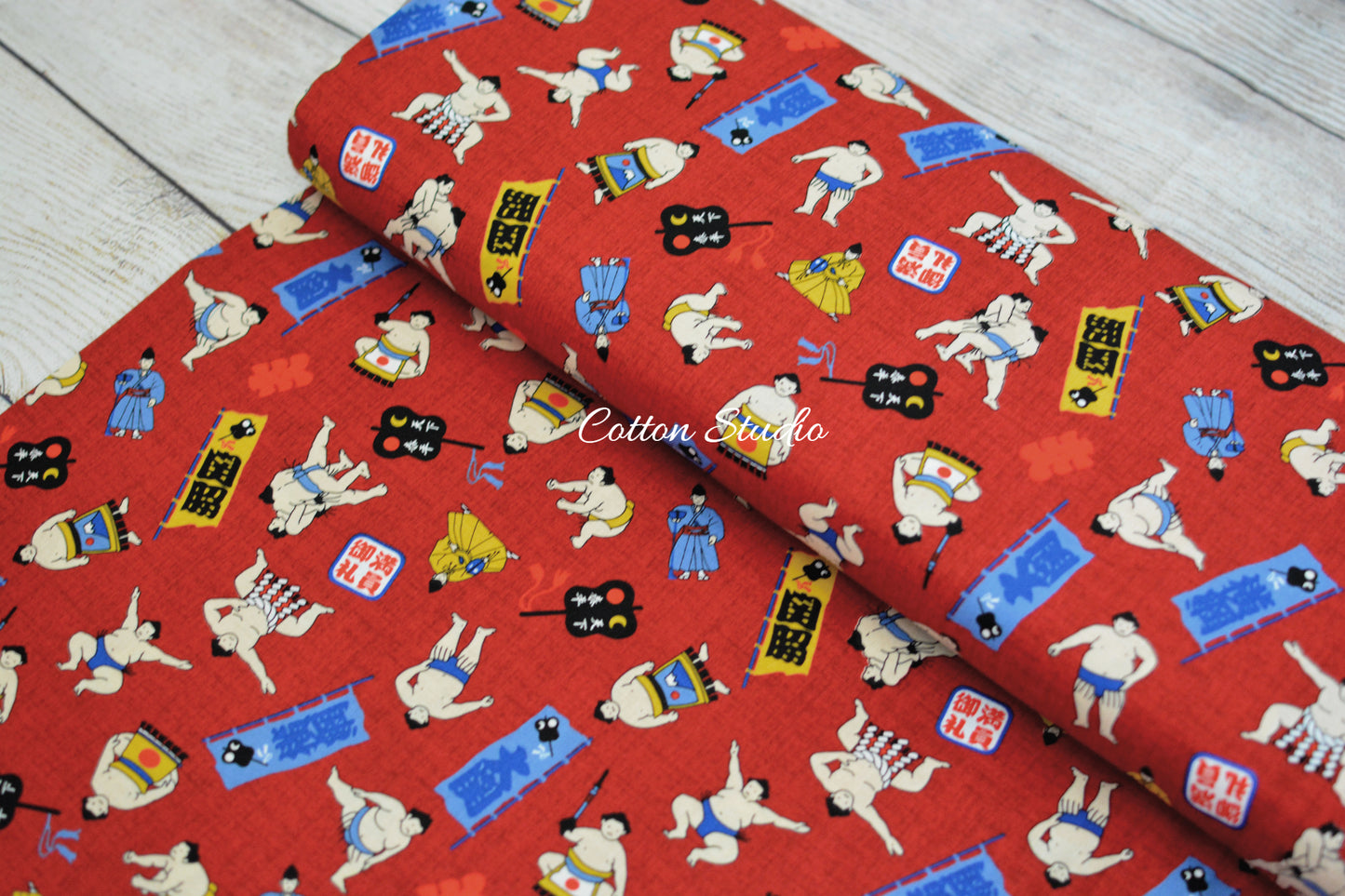 Sumo Wrestlers Rikishi Red Japanese Fabric