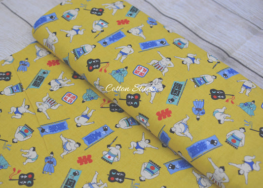 Sumo Wrestlers Rikishi Yellow Japanese Fabric