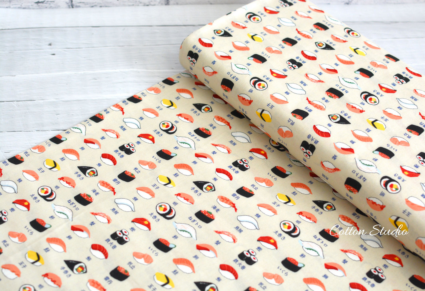 Sushi Japanese Fabric Beige
