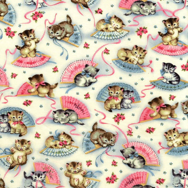 Remnant Smitten Kittens on Cream Michael Miller Fabrics CX4059-CREM-D