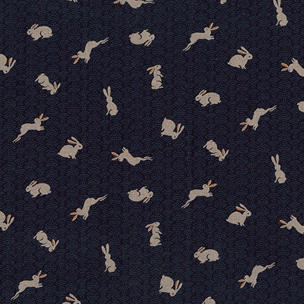 Japanese Fabric Bunny and Waves Navy Blue Sevenberry