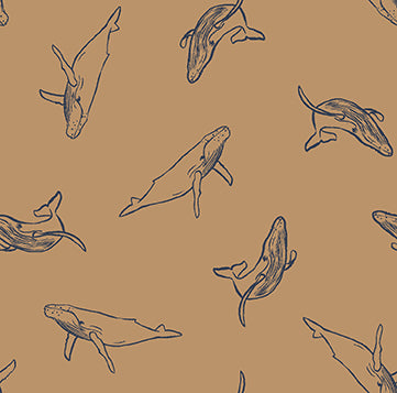Paintbrush Studio Fabrics By The Sea - Whale Watching - Navy/Gold Brown