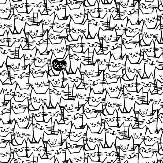 White Packed Cats Windham 108" Wide Quilt Back Cat Fabric