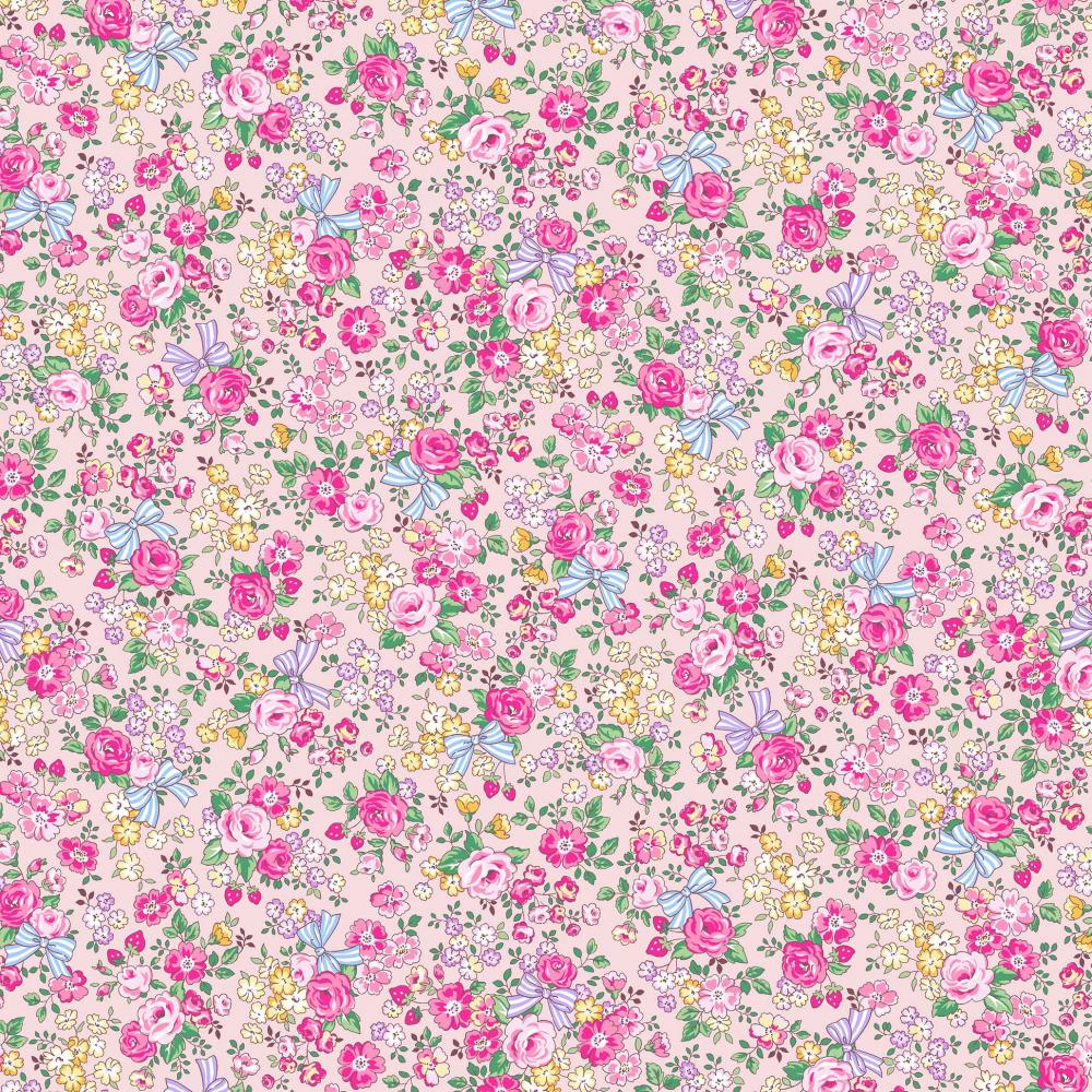 Find Me Ribbon and Flower Bouquet Pink Broadcloth Cosmo 1C Japanese Fabri