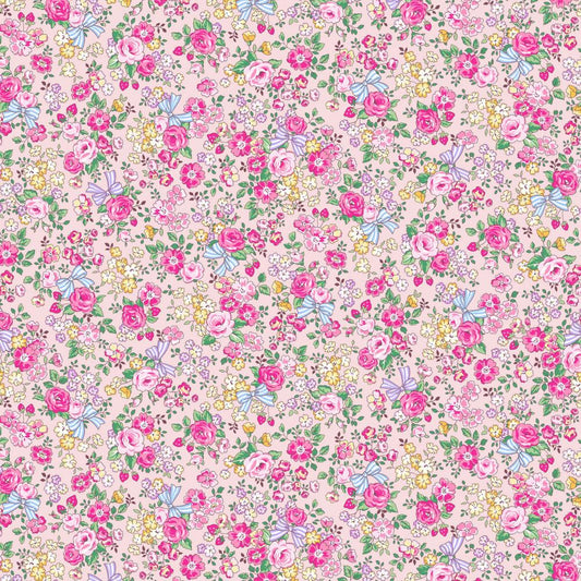 Find Me Ribbon and Flower Bouquet Pink Broadcloth Cosmo 1C Japanese Fabri