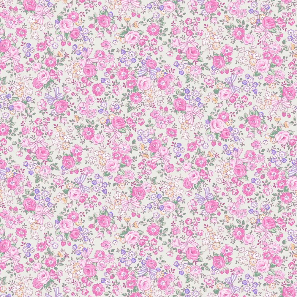 Find Me Ribbon and Flower Bouquet Pastel Pink Flowers Broadcloth Cosmo 1E Japanese Fabric