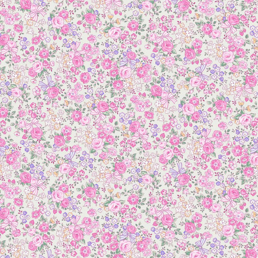 Find Me Ribbon and Flower Bouquet Pastel Pink Flowers Broadcloth Cosmo 1E Japanese Fabric