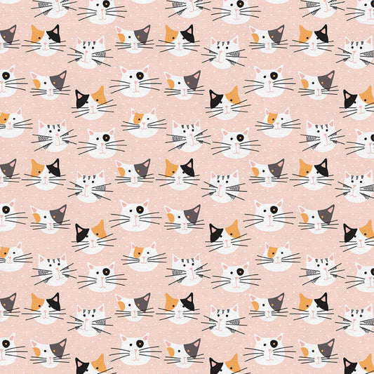 Tails and Whiskers Cat Faces Pink Paintbrush Studio Fabrics