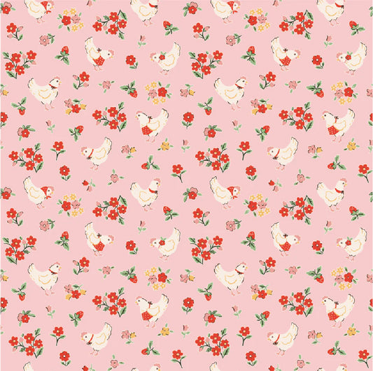 Poppie Cotton Fabric Farmhouse Fancy Spring Chicken Pink