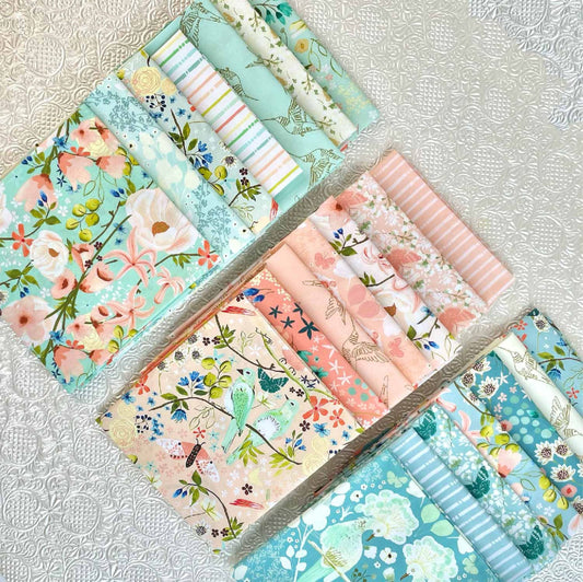 Poppie Cotton Serenity Blooms by Ginger Deverell Fat Quarter, Half Yard Set