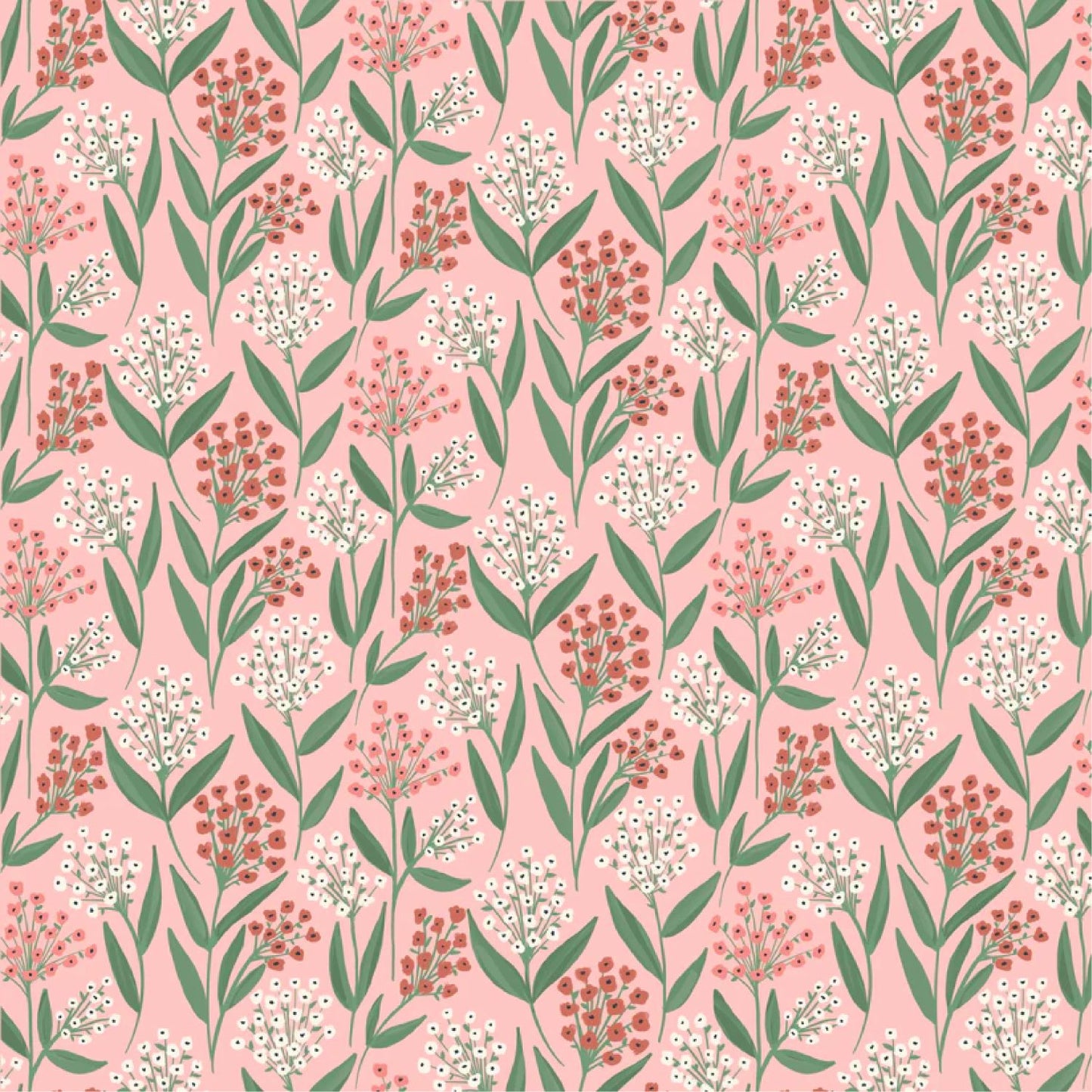 Painted Blossoms Barely Buds Pink Poppie Cotton Fabric