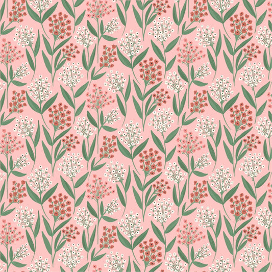 Painted Blossoms Barely Buds Pink Poppie Cotton Fabric