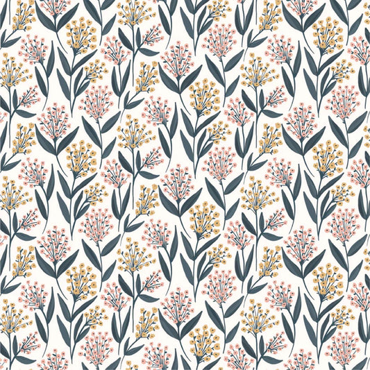 Painted Blossoms Barely Buds white Poppie Cotton Fabric