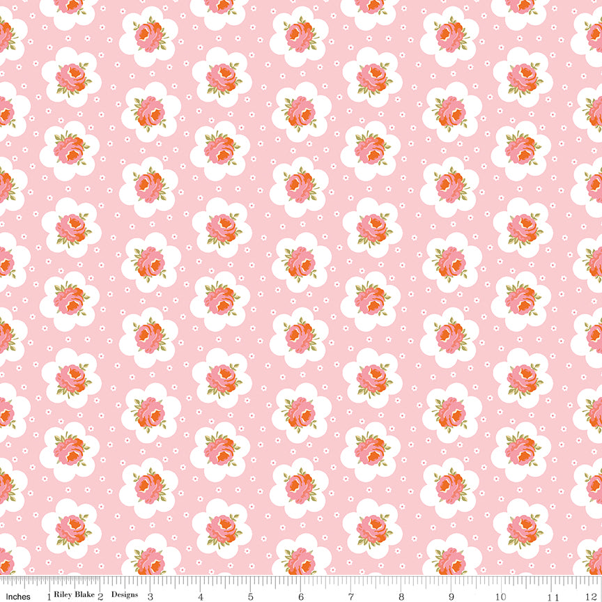 Riley Blake Peach Cobbler Tea Tin Rose Pink Quilting Fabric