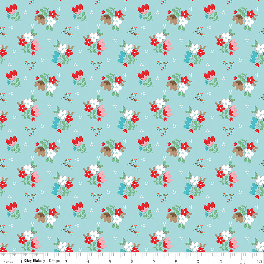 Riley Blake Whimsical Woodland Floral Aqua Quilting Fabric