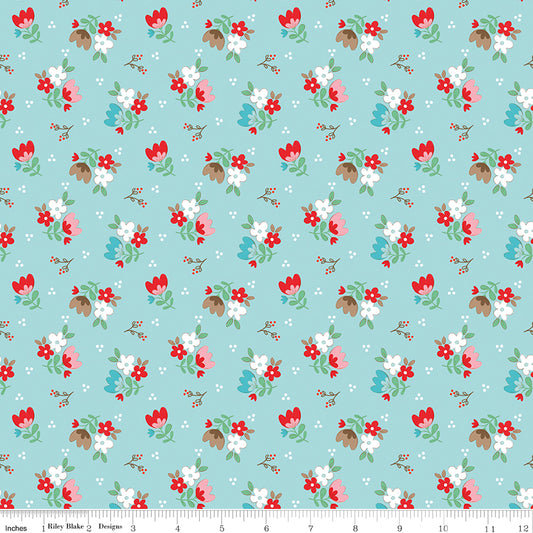 Riley Blake Whimsical Woodland Floral Aqua Quilting Fabric