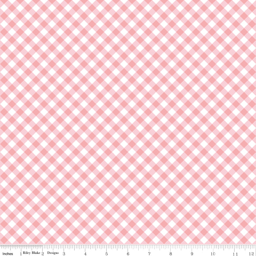 Riley Blake Whimsical Woodland Diagonal Gingham Pink Quilting Fabric