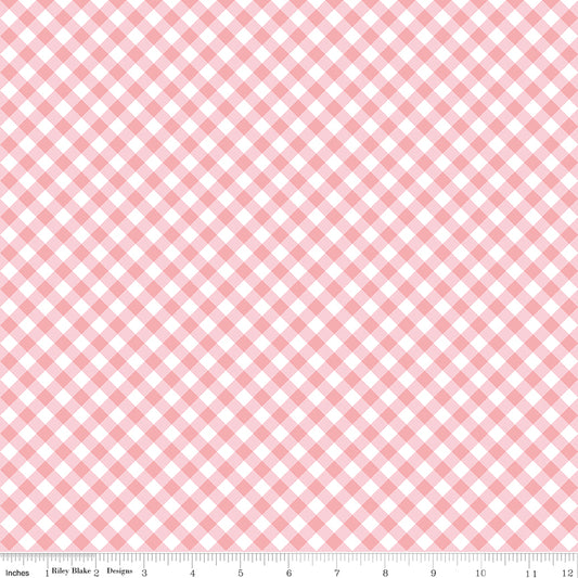 Riley Blake Whimsical Woodland Diagonal Gingham Pink Quilting Fabric