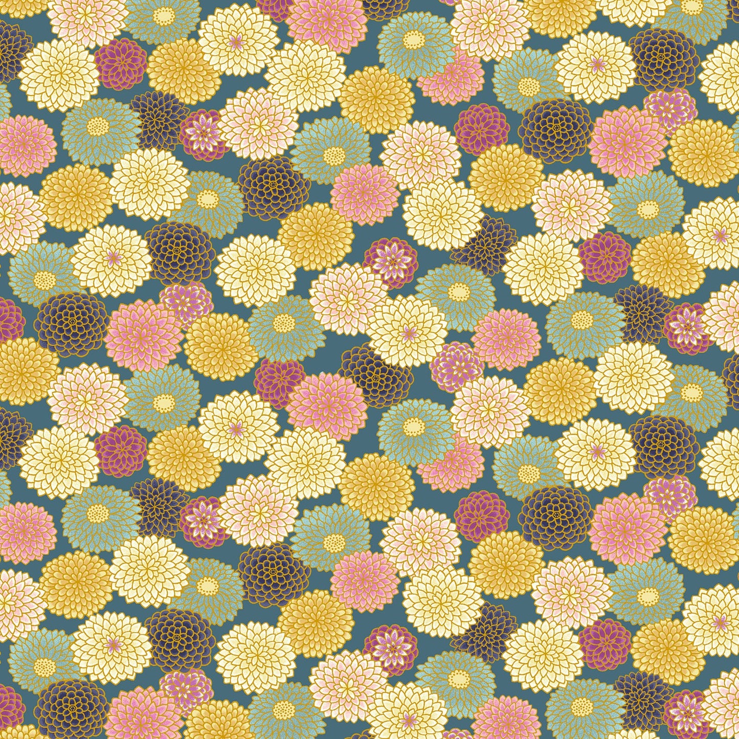 Colorful Chrysanthemum on Teel with Metallic Gold Cosmo