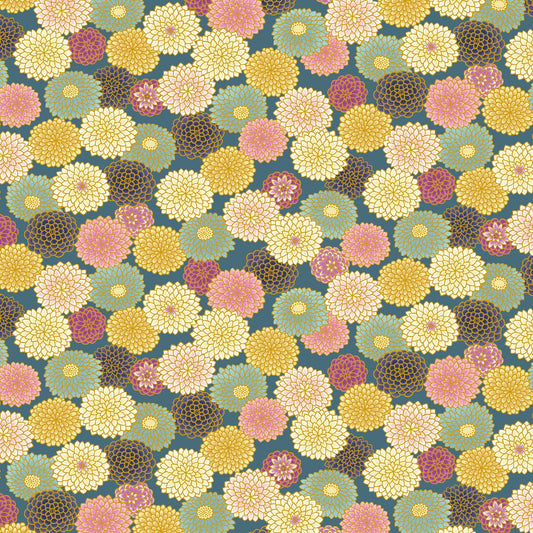 Colorful Chrysanthemum on Teel with Metallic Gold Cosmo