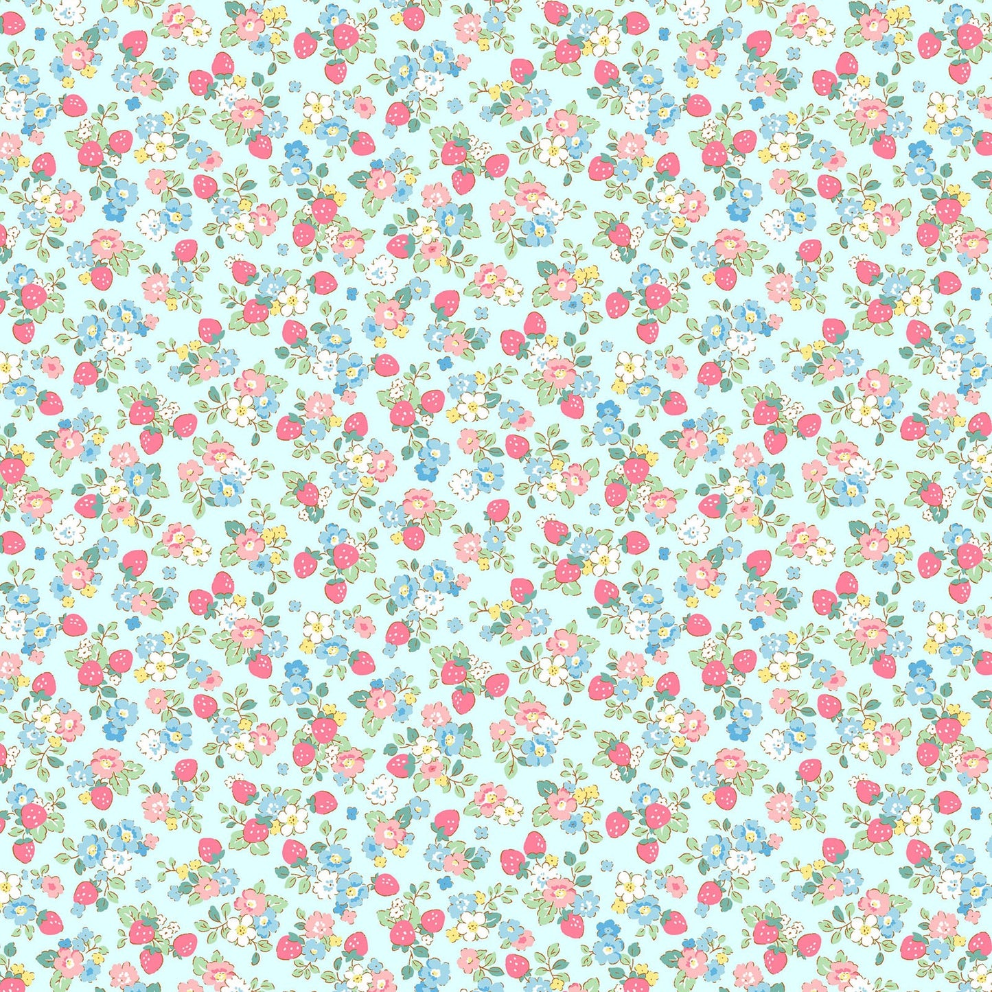 Find Me Strawberry Field Light Blue Mint Broadcloth Cosmo 1D Japanese Fabric
