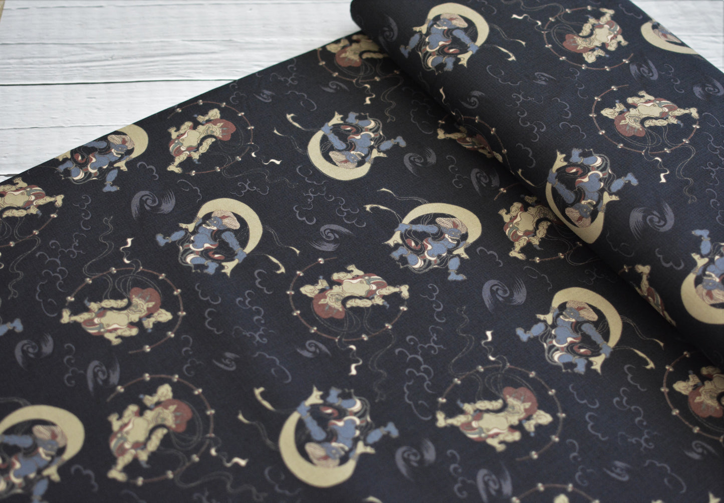 Remnant Raijin Furaijin God of Thunder and Wind Black Japanese Fabric 14"L