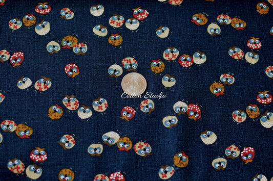 Owls on Indigo Japanese Fabric